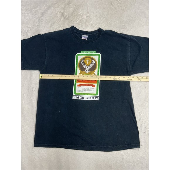 Vintage Y2K Jagermeister Label Logo Black Graphic T-Shirt Men’s Size Large - Picture 4 of 8